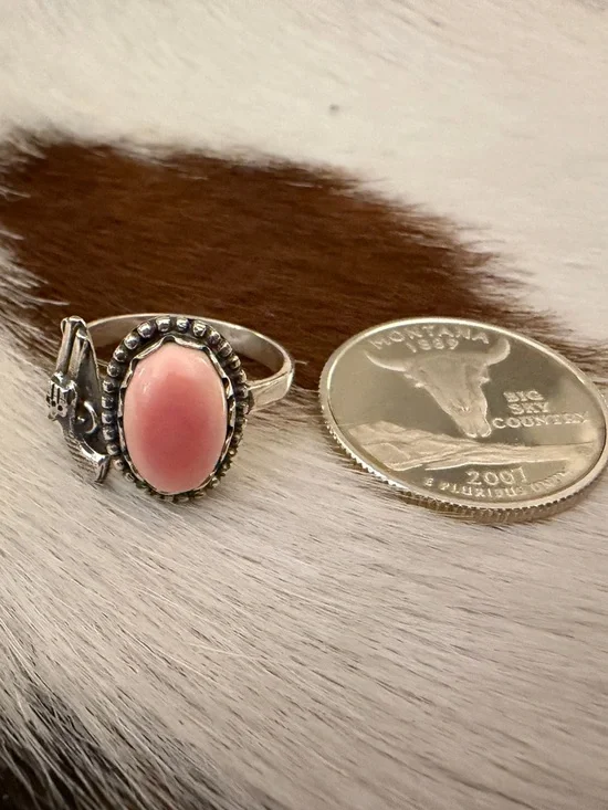 ❤️ Queen Pink Conch Gun Revolver Sterling Western By-Pass Floater Ring Adj 7.75+ - Picture 10 of 15